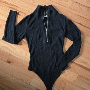 Black Zippered Mockneck Bodysuit
